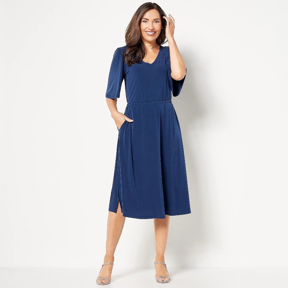 Girl With Curves Regular Knit Midi Dress Flutter Slv - Midnight (sz 1X) A504598